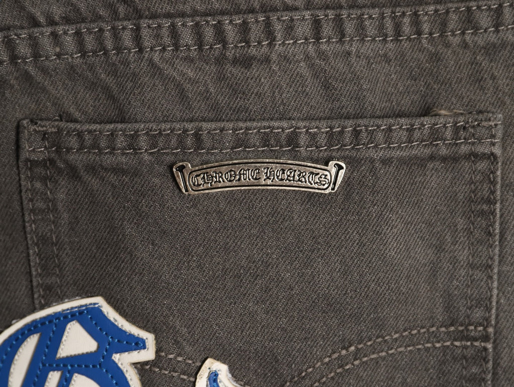 Chrome Hearts Cross-Motif Jeans with Back Lettering - Gray/Blue